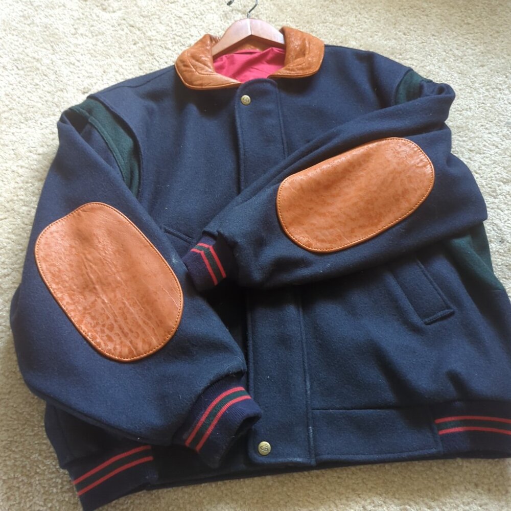 Blue Vintage 1990's Mens Preppy Gant Wool and Leather Jacket XL (Trending) - Picture 2 of 2